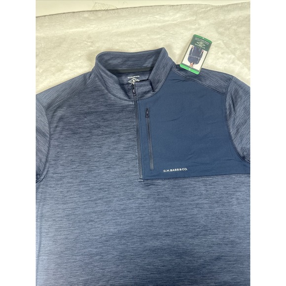 G.H. Bass & Co Mens Mixed Media 1/4 Zip Pullover Navy Blue XL Textured NWT - Picture 5 of 14